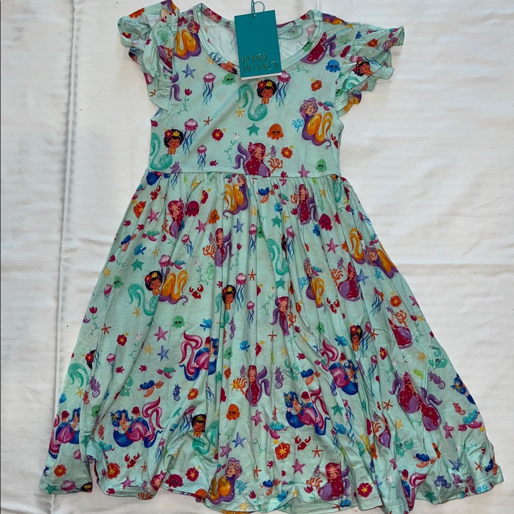 Posh Peanut KAI Ruffled Capsleeve Twirl Dress 4T Mermaid